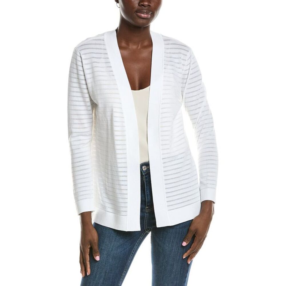 Anne Klein Womens  Sheer Stripe Cardigan, White